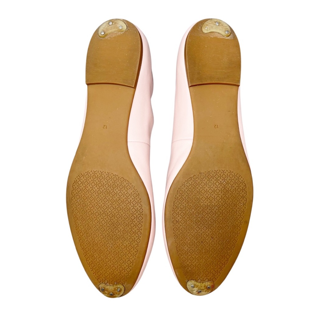 Tory Burch Benton Ballet Flats Size 12 Sea Shell Pink Leather Gold Logo Emblem - Picture 6 of 11